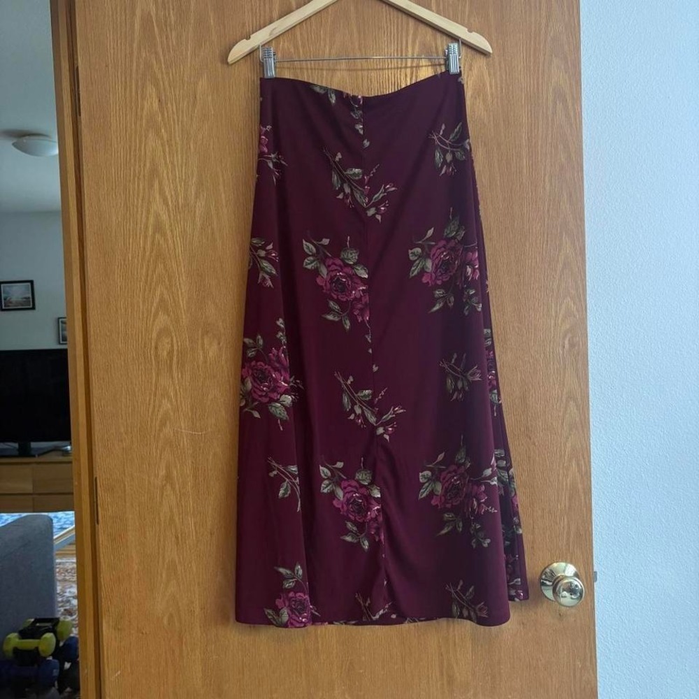 Jaclyn Smith Floral Maxi Skirt Burgundy 90s M Medium Whimsigoth Grunge Vintage - Picture 4 of 7